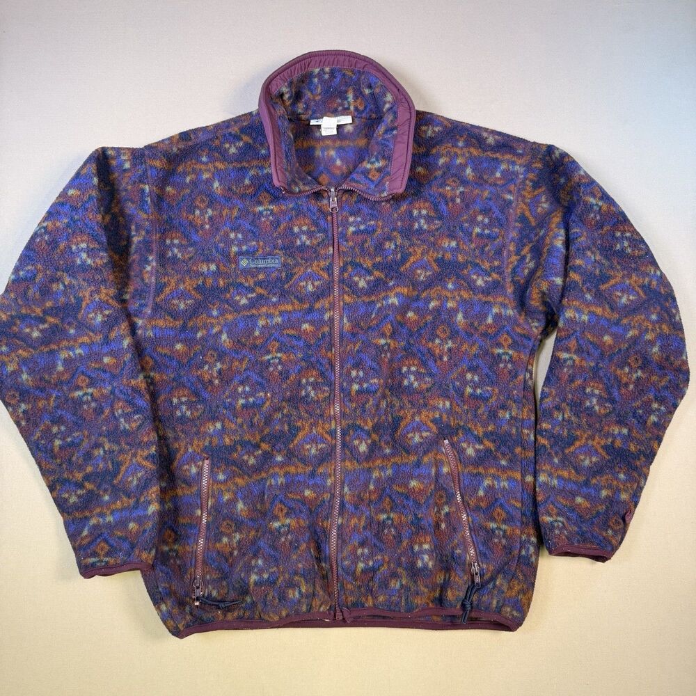 Vintage Columbia Pullover Mens Large Purple Fleece Full Zip Aztec USA Pattern